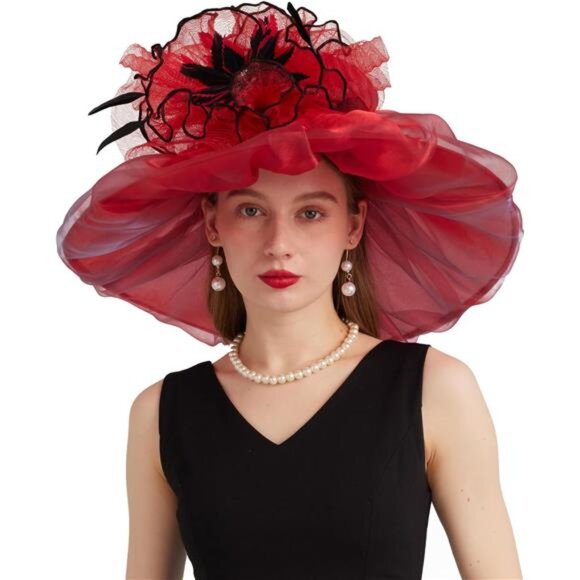 Accessories - Women's Derby Church Fascinators Hat with Detachable Flowers Red